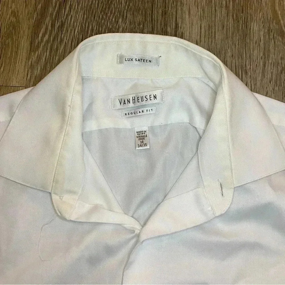 Mens White Van Heusen Lux Sateen Regular Fit White Button Up - 16 34/35 - Picture 6 of 8